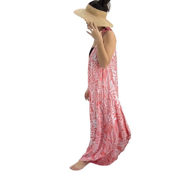 Po`a‘lima Coral White Tropical Floral Boho Wide Leg Beach Summer Romper - Picture 12 of 15